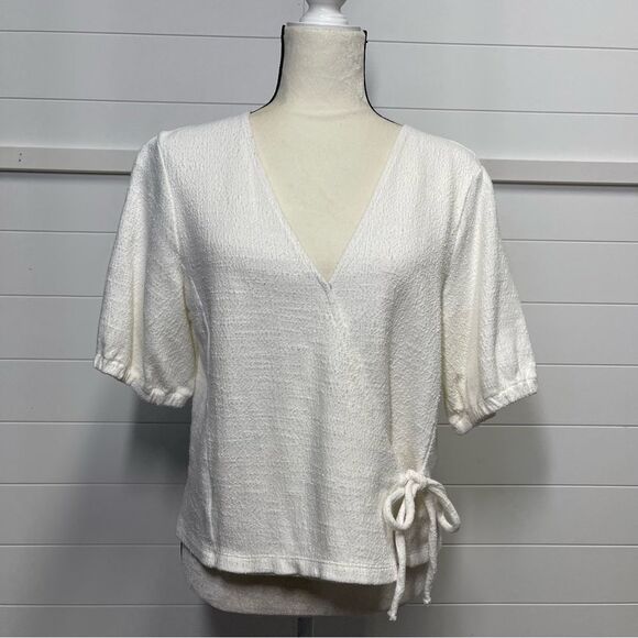 Madewell Texture & Thread White Wrap Tie Top Size Medium - Picture 2 of 11